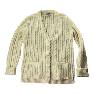 Vintage 70s Dayne Taylor Cable Knit Cardigan Sweater Cream Ivory Medium